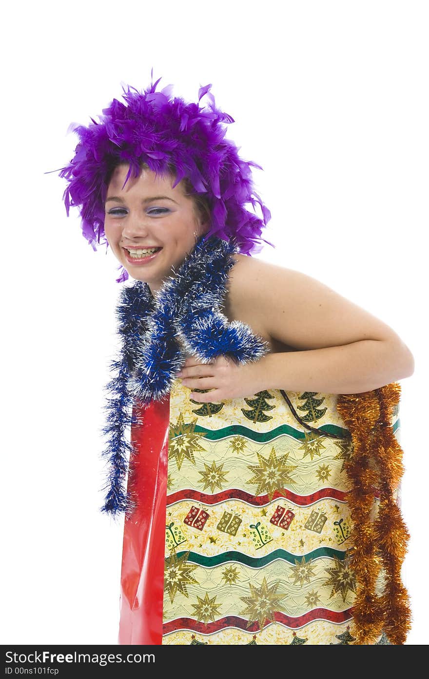 Beautiful woman with christmas decoration on isolated background