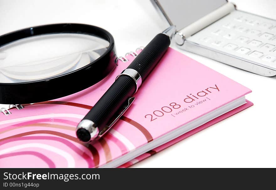 Focus a diary book image on the white background. Focus a diary book image on the white background