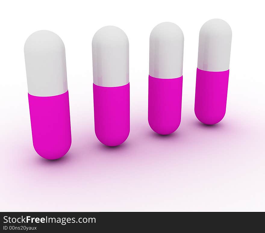 Pink-white capsules on white background made in 3d