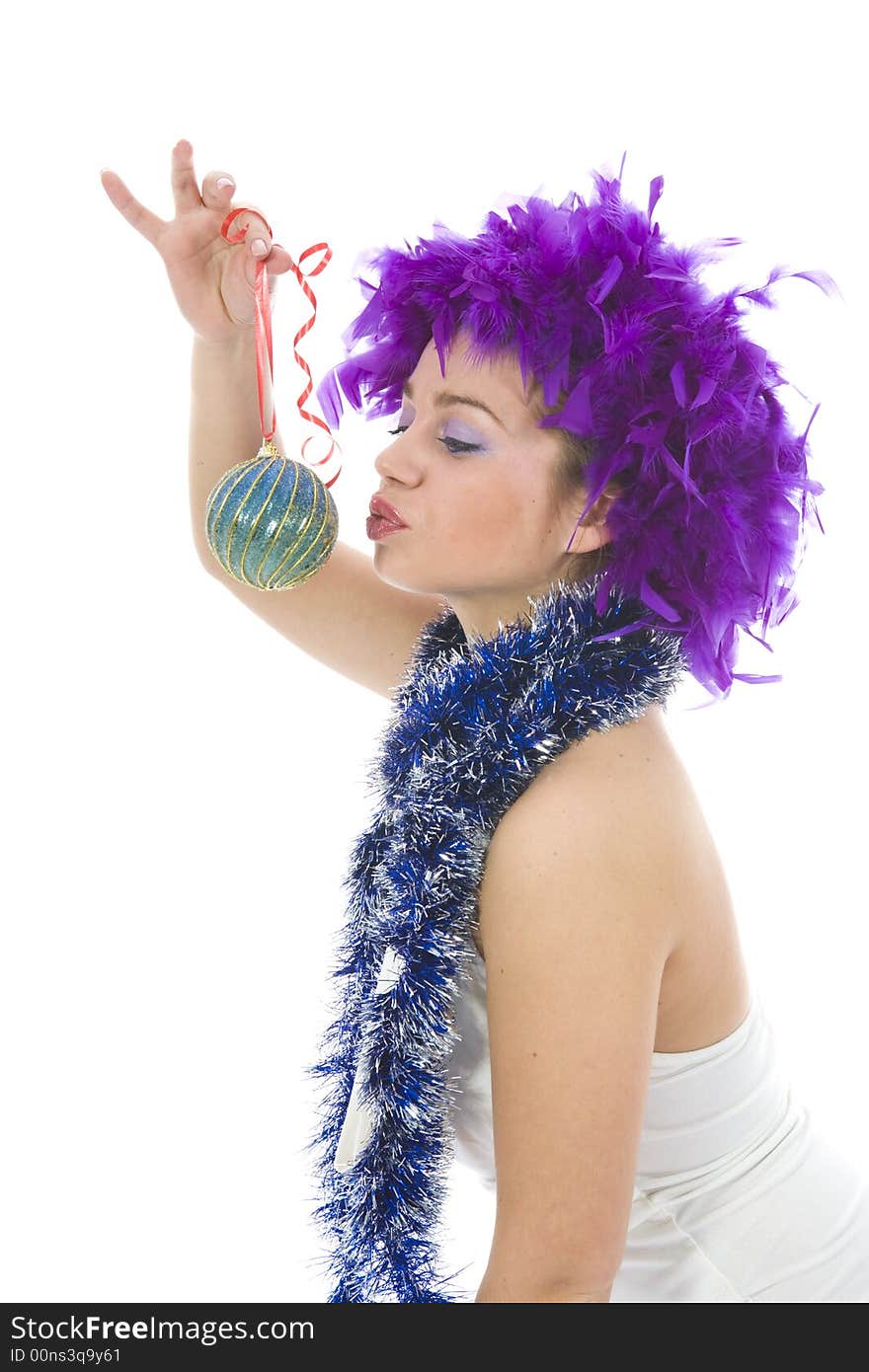 Beautiful woman with christmas decoration on isolated background