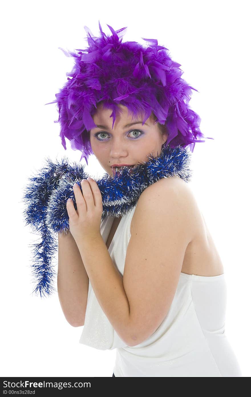 Beautiful woman with christmas decoration on isolated background