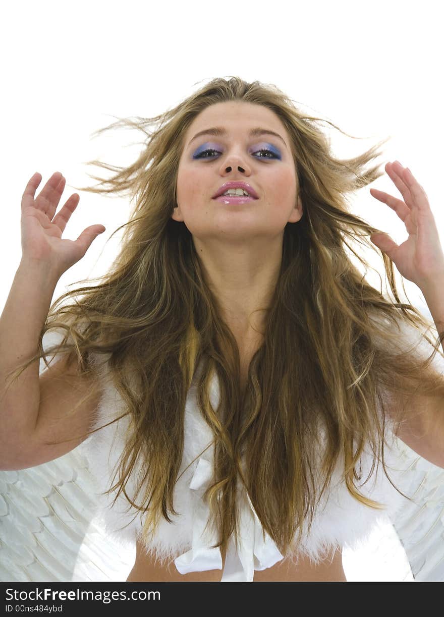 Beautiful woman with wings on isolated background