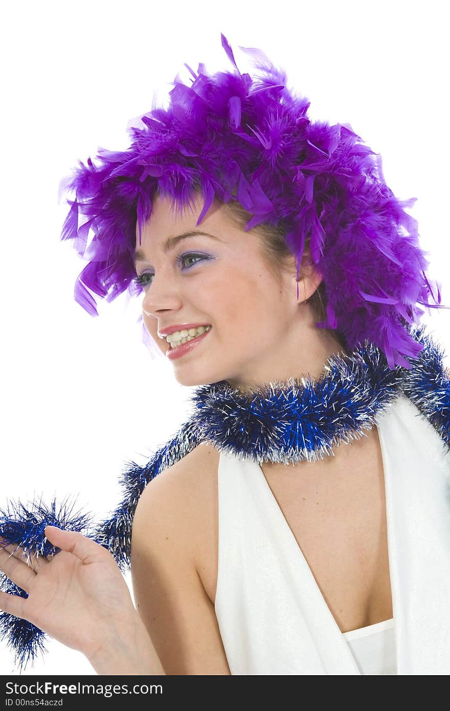 Beautiful woman with christmas decoration on isolated background