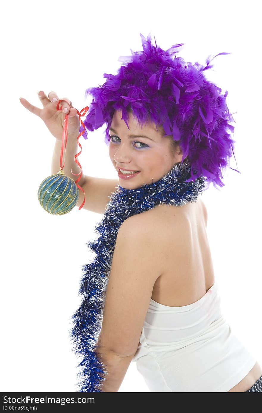 Beautiful woman with christmas decoration on isolated background