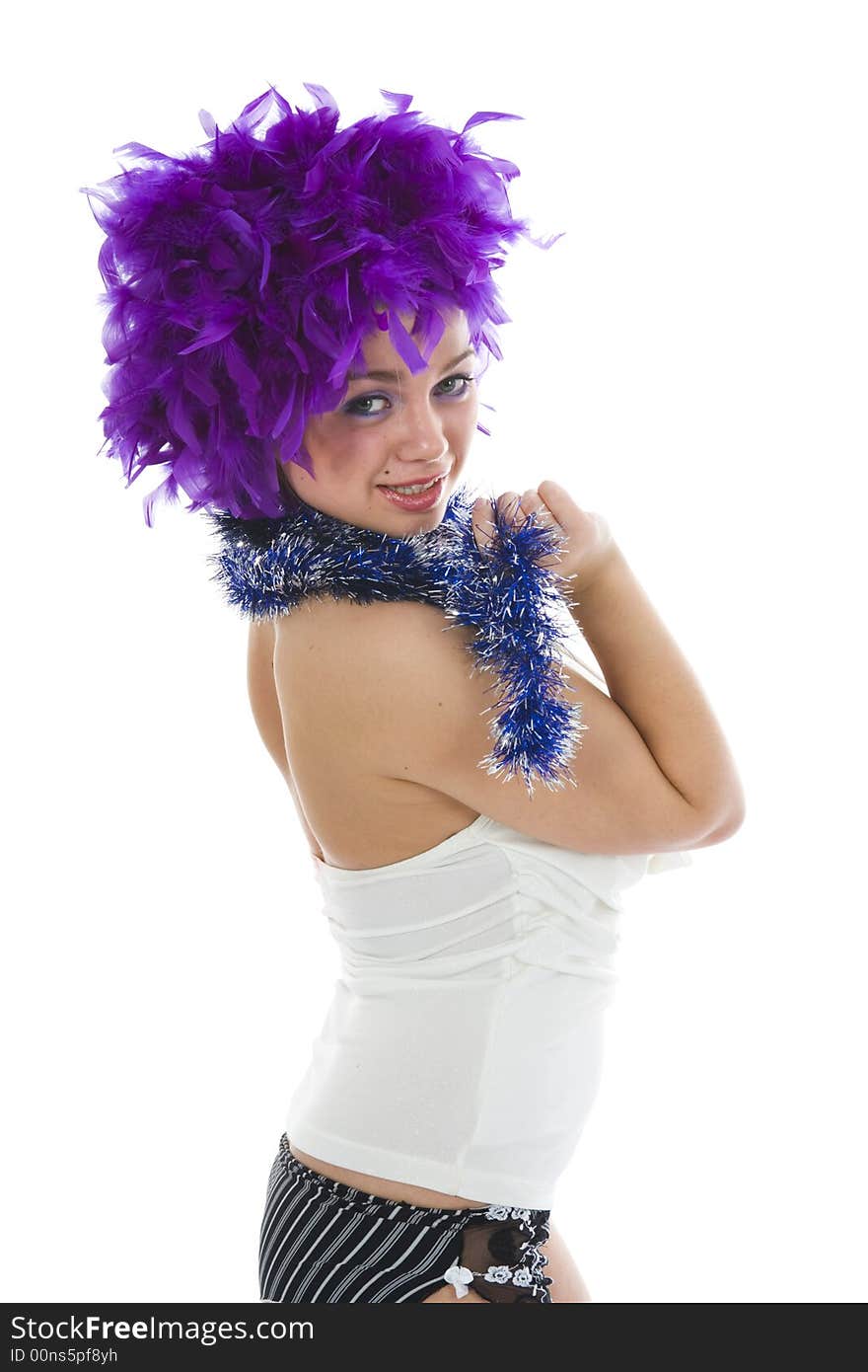 Beautiful woman with christmas decoration on isolated background