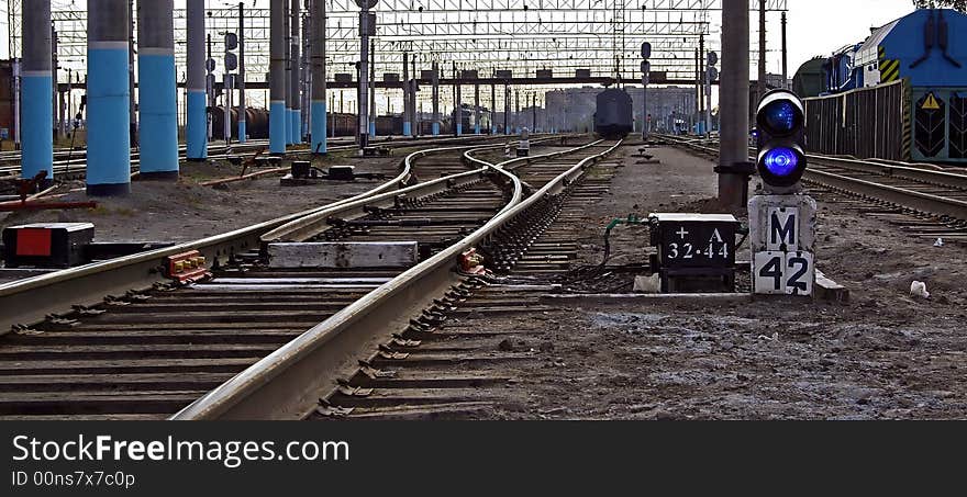 Traffic light beside station Pavlodar. Departure city. More to the left in daleke it is visible to depot. Traffic light beside station Pavlodar. Departure city. More to the left in daleke it is visible to depot.