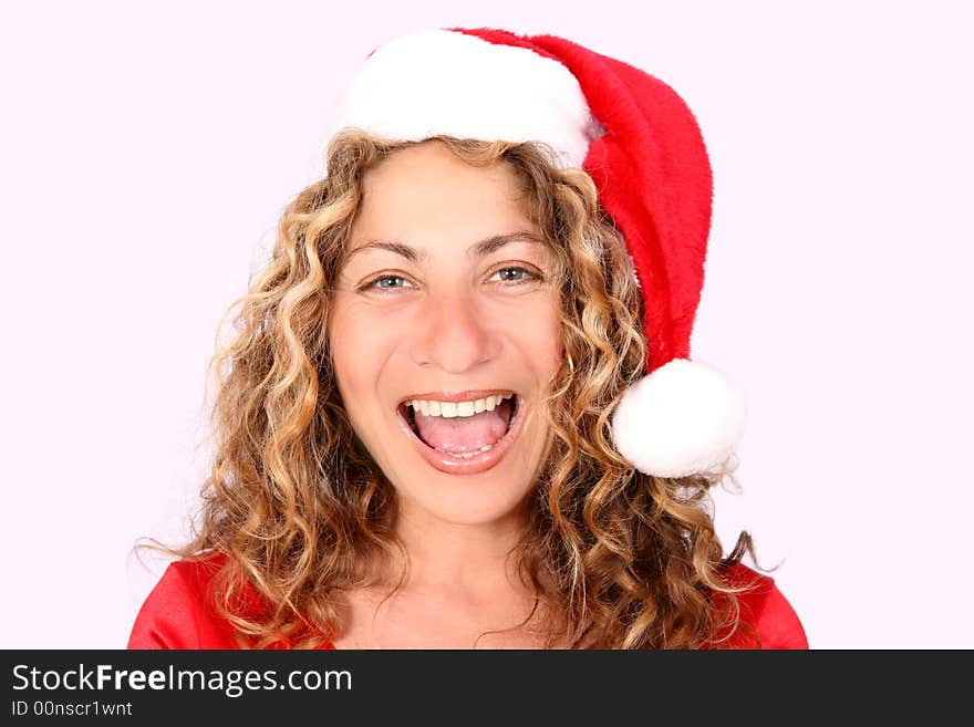 Digital photo of a woman with a christmas hat. Digital photo of a woman with a christmas hat.