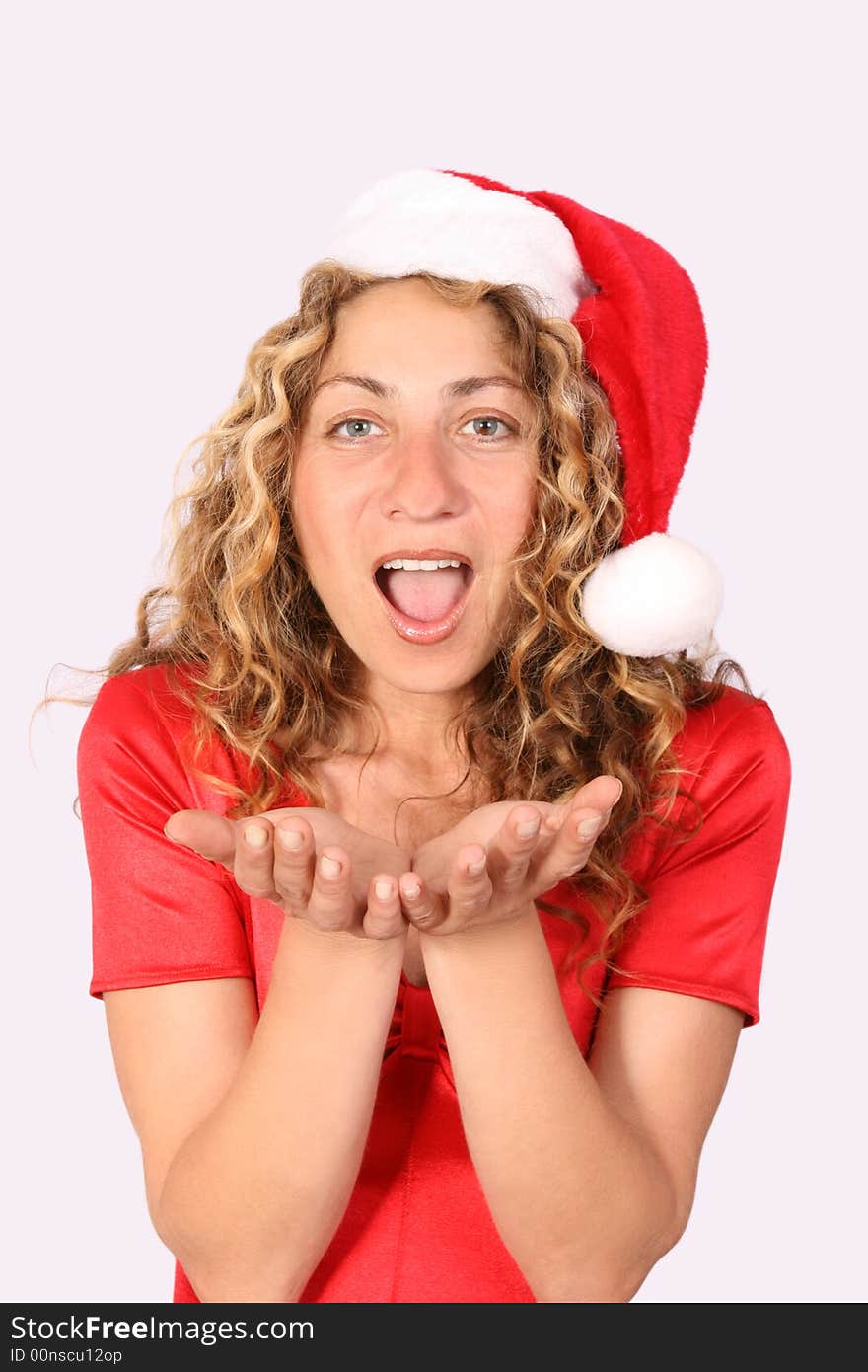 Digital photo of a woman with a christmas hat. Digital photo of a woman with a christmas hat.