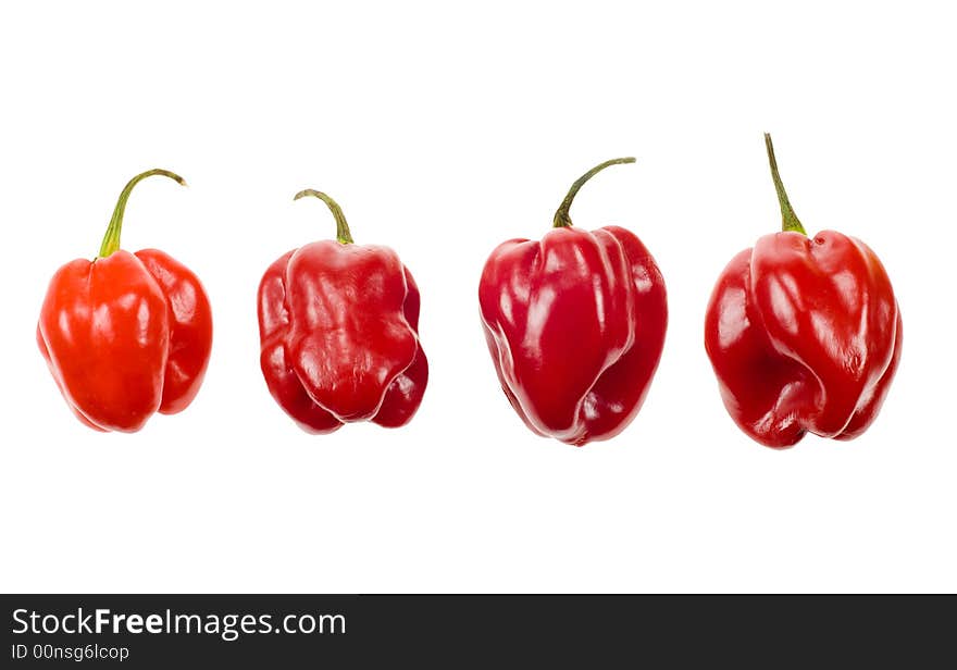 Red cayenne peppers from suriname isolated on a white background. Red cayenne peppers from suriname isolated on a white background