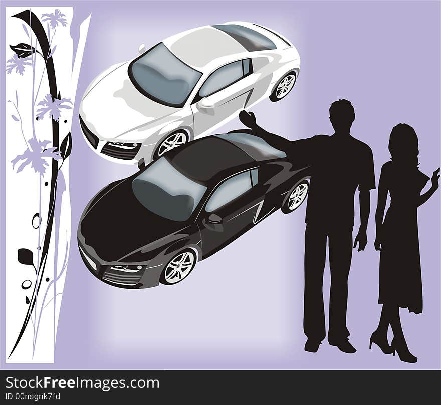 Silhouette of the woman and man on a background of cars (vector). Silhouette of the woman and man on a background of cars (vector)