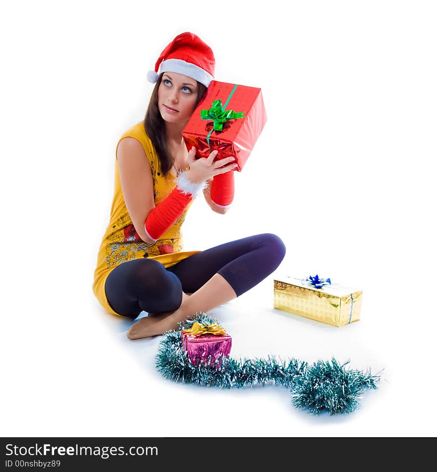 Christmas Girl Holding A Gift Box