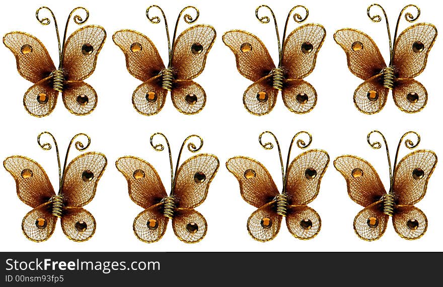 Gold butterfly image on the white background