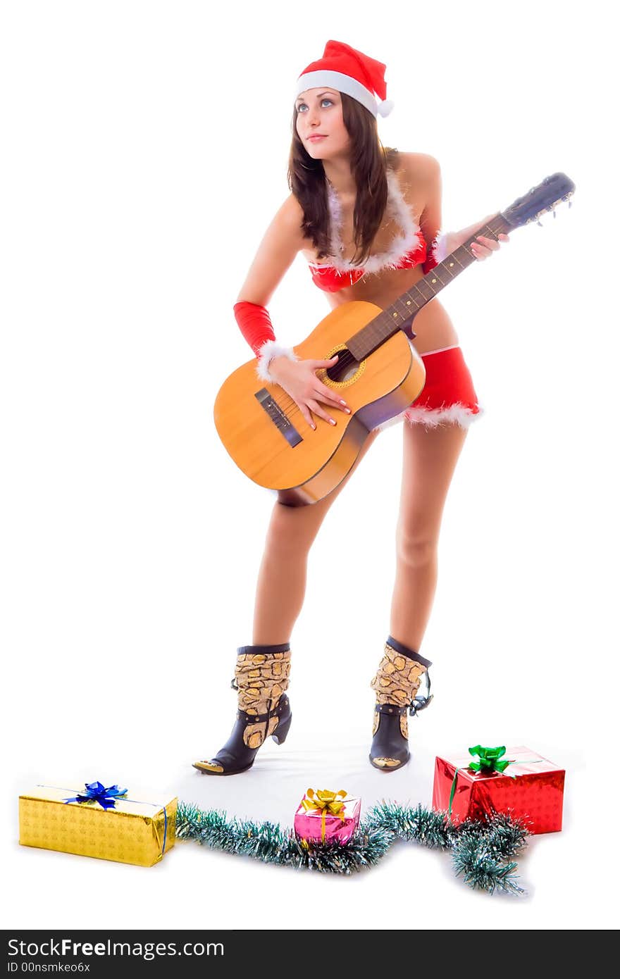 Santa helper girl playing guitar