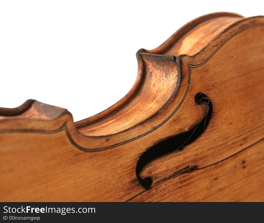 Close-up of the body of antique violin