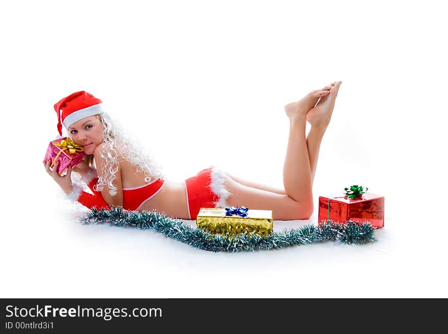 Sexy Santa Helper Girl Holding A Gifr