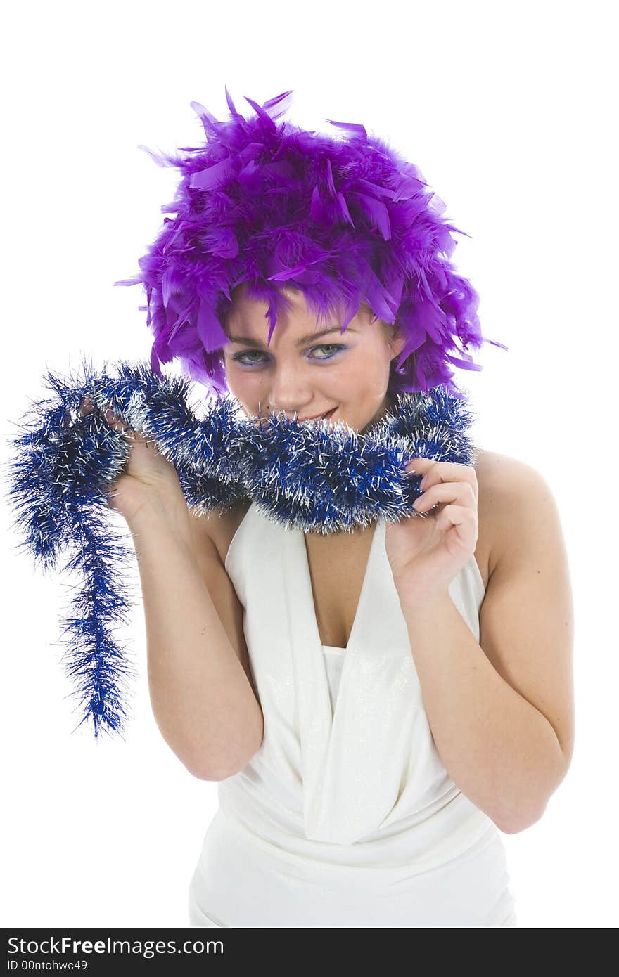 Beautiful woman with christmas decoration on isolated background