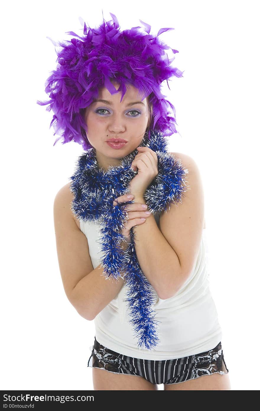 Beautiful woman with christmas decoration on isolated background