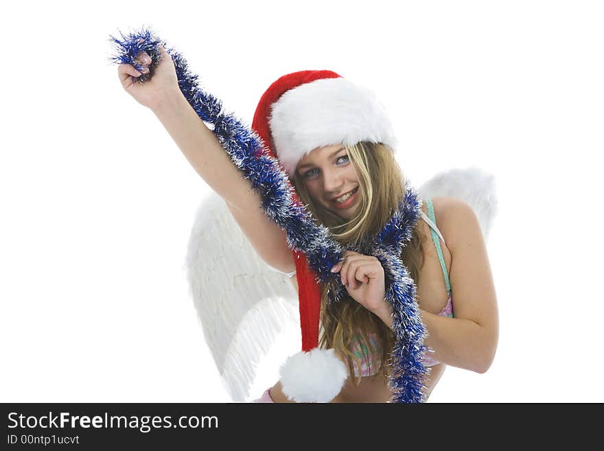 Beautiful woman with wings on isolated background