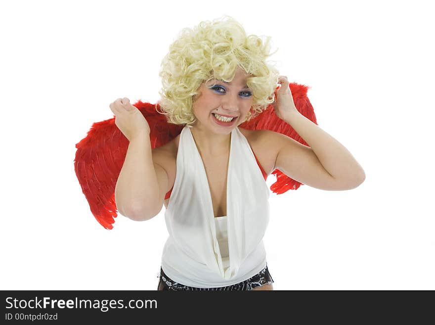 Beautiful woman with wings on isolated background