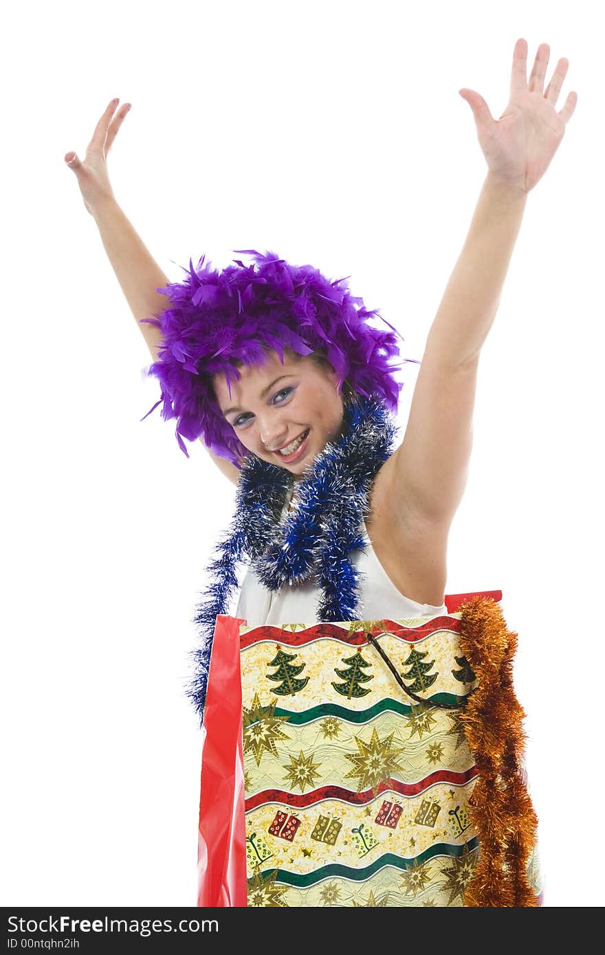 Beautiful woman with christmas decoration on isolated background