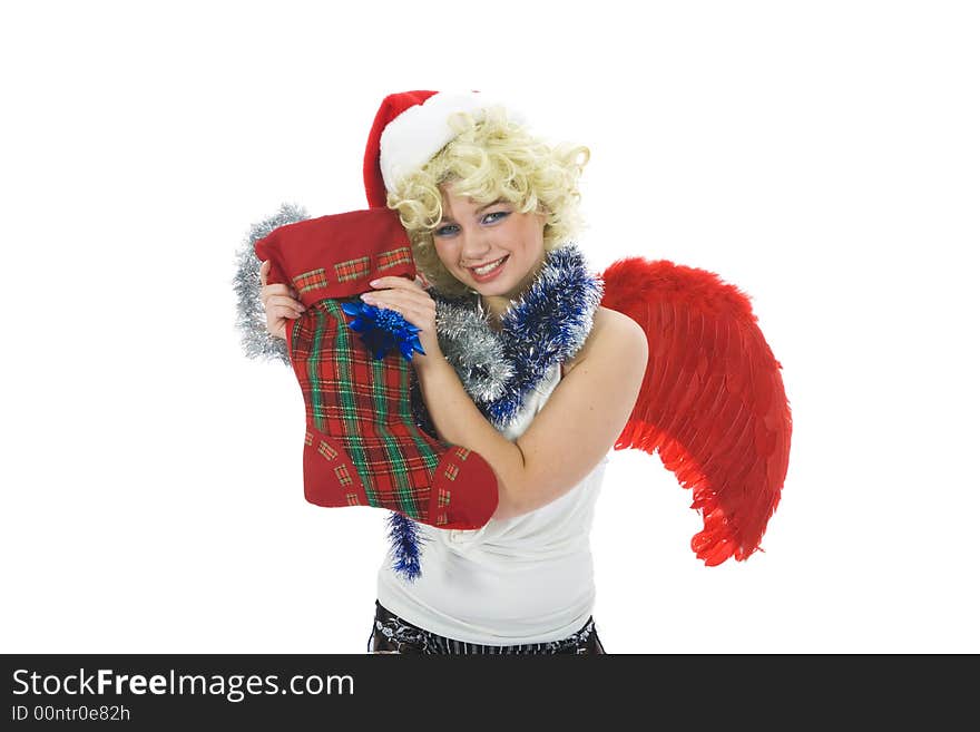 Beautiful woman with wings on isolated background