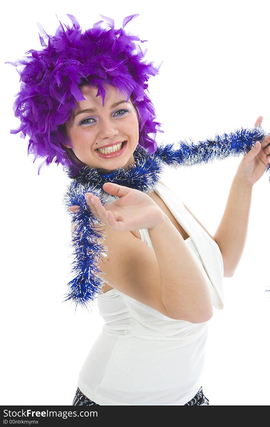 Beautiful woman with christmas decoration on isolated background