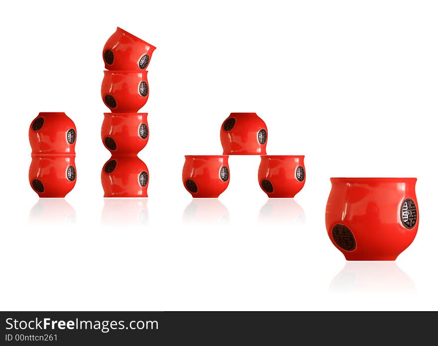 Set of cups on white background