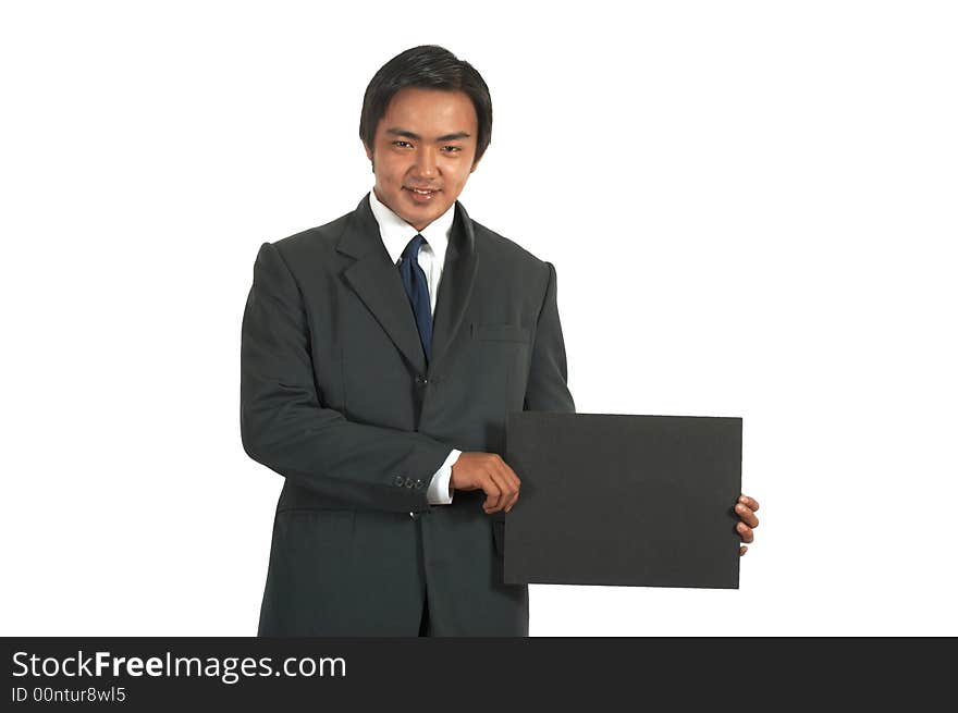 A picture of a businessman over a white background