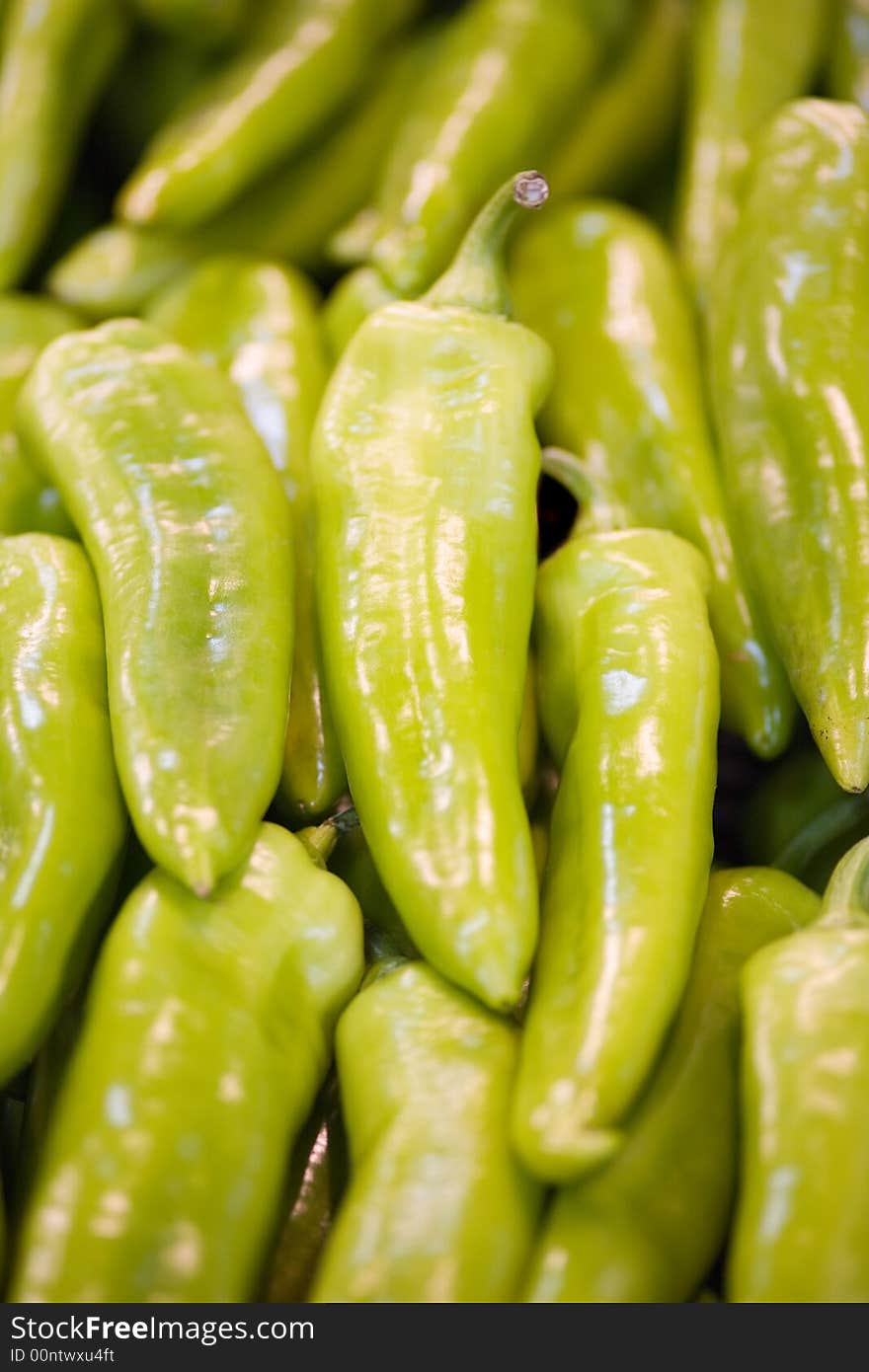 Green peppers on the shop