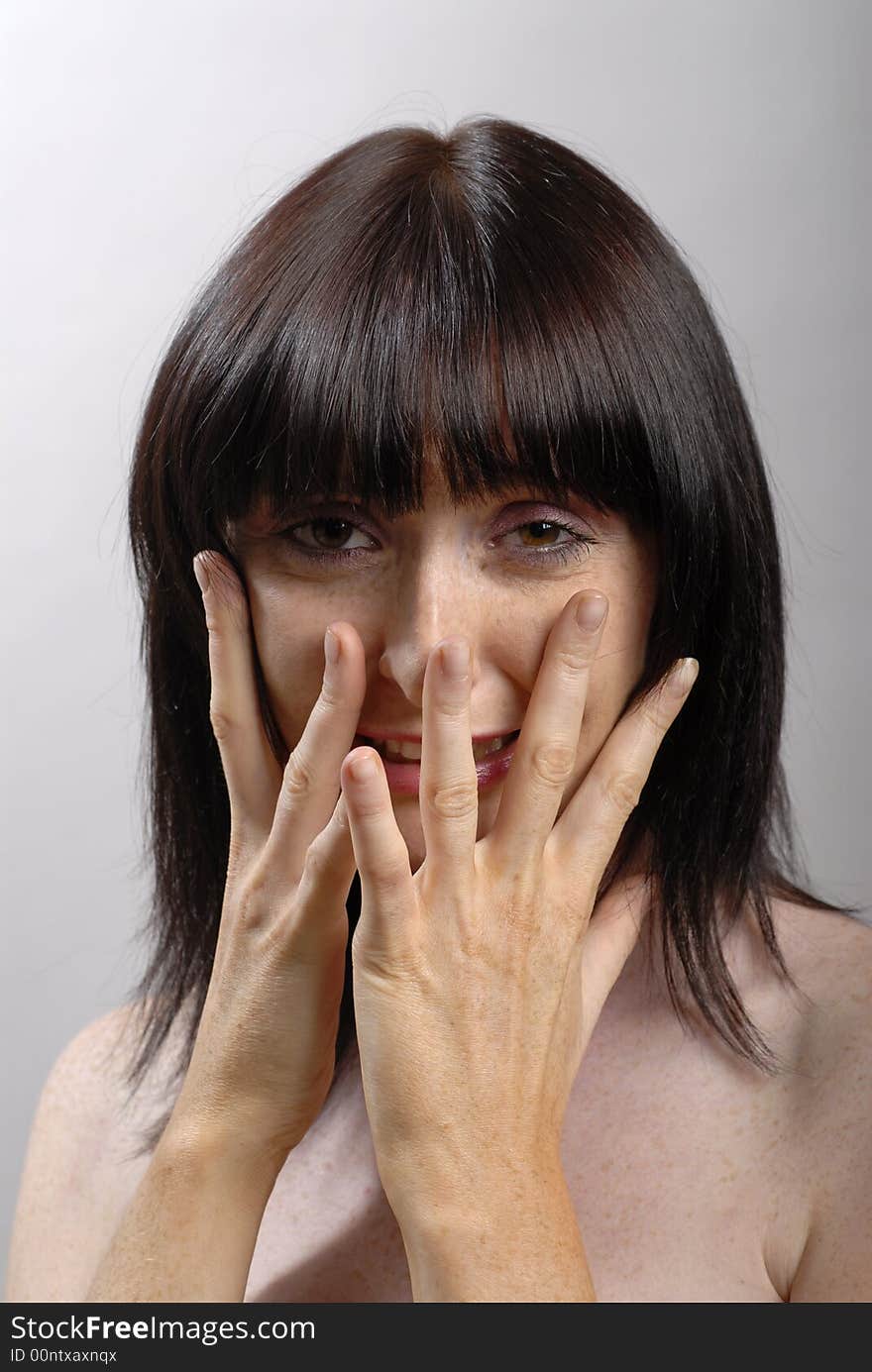 Young woman's cry. Studio portrait. She is afraid. Young woman's cry. Studio portrait. She is afraid