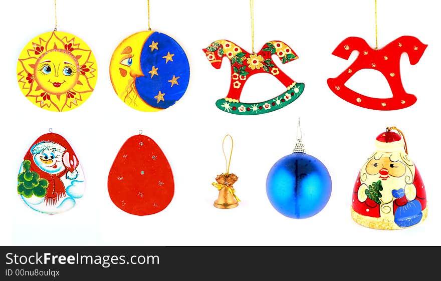 Set of Christmas tree decorations toys. Set of Christmas tree decorations toys