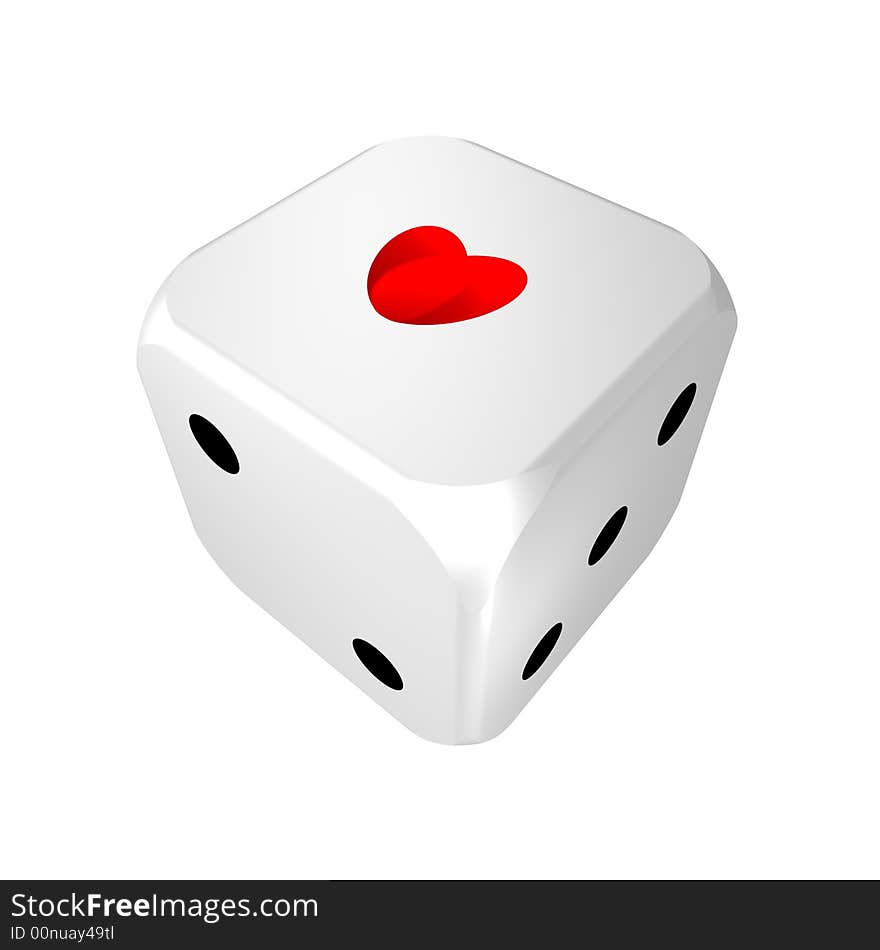 Rendered dice with a heart as 'one'. Rendered dice with a heart as 'one'