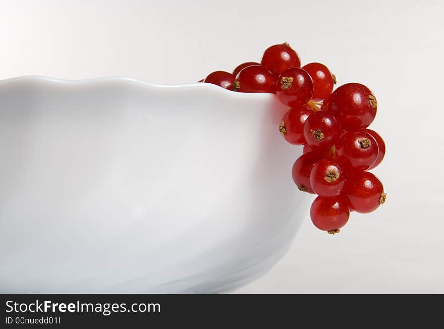 Red currant in a white cup