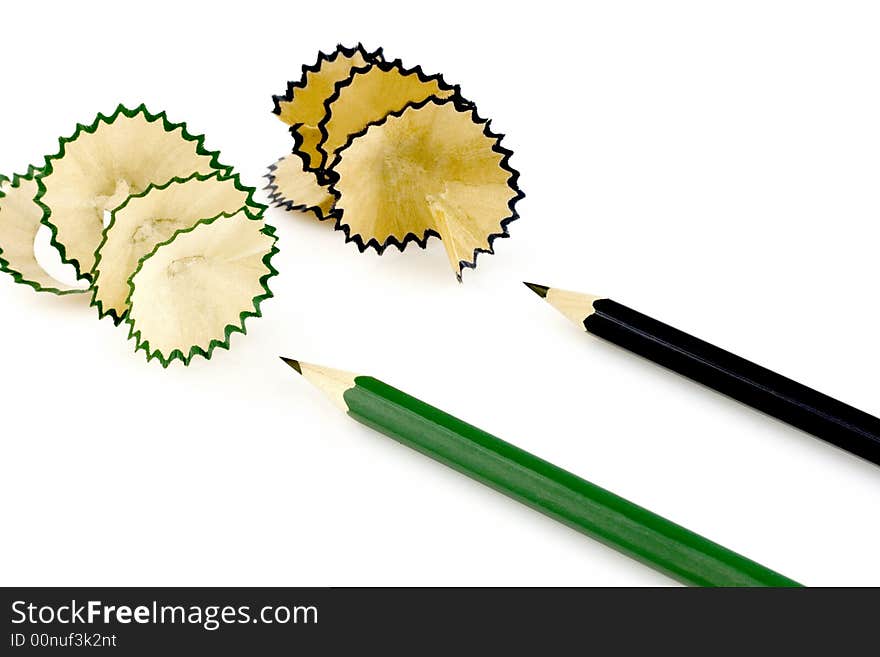 Pencil shavings isolated on white background