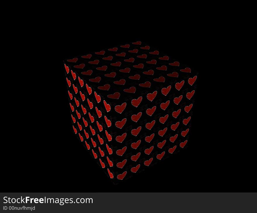 3d Cube With Hearts