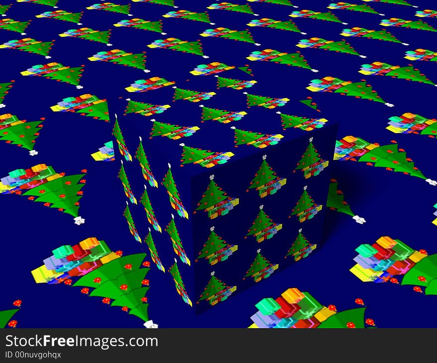 3d cube with christmas scene