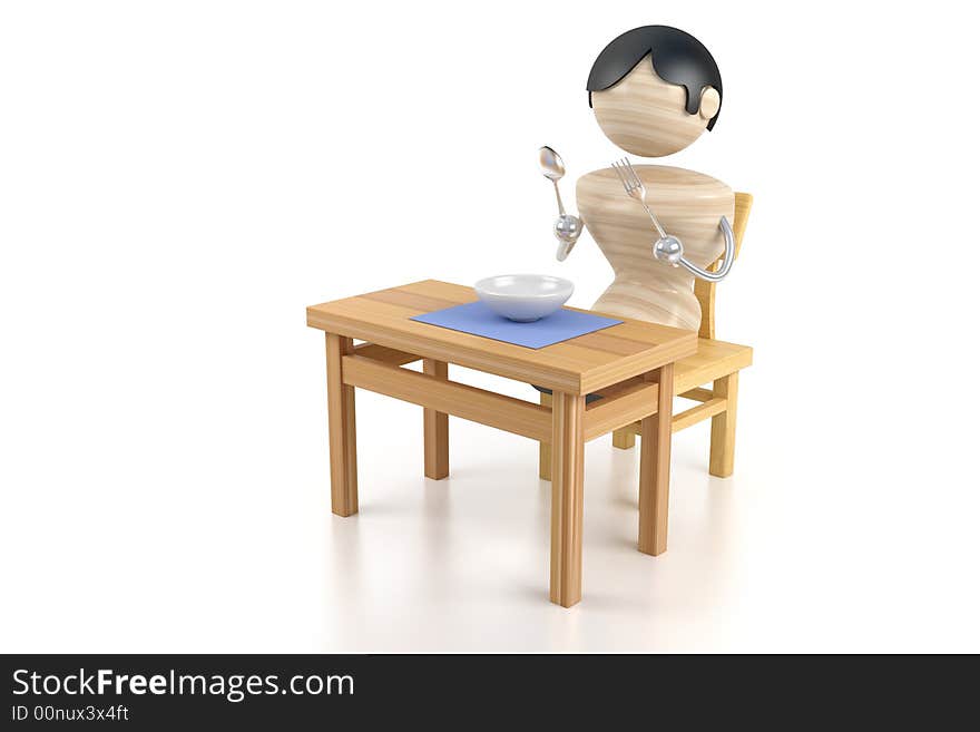 Boy on a kitchen is at a table