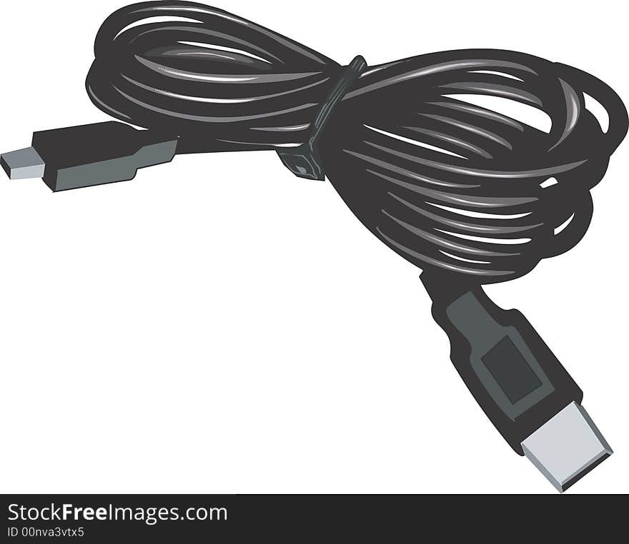 Illustration of data transfer cable using with computer