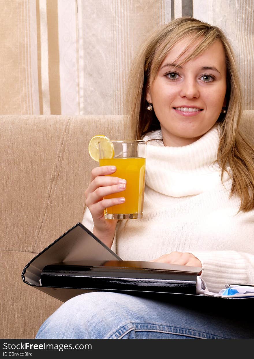 Young woman with documents.