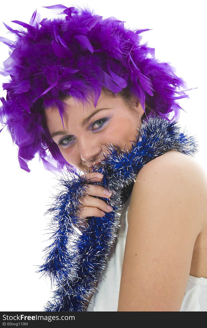 Beautiful woman with christmas decoration on isolated background