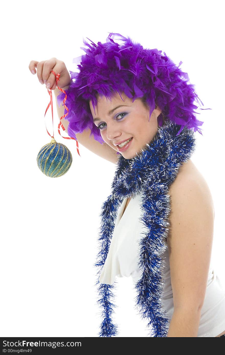 Beautiful woman with christmas decoration on isolated background