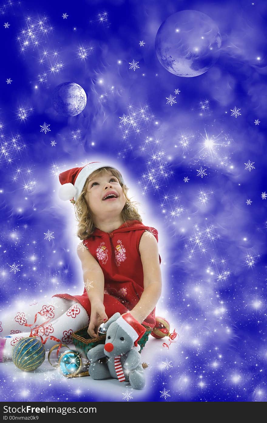 Beautiful Little Girl With Christmas Decoration