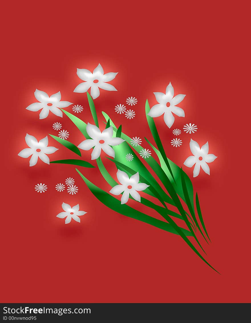 White 3d flower bouquet on solid background. White 3d flower bouquet on solid background