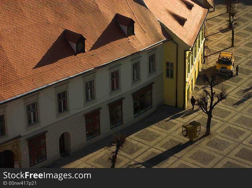 Large Square and building seen from above  in Medieval Sibiu (European Capital of Culture 2007)