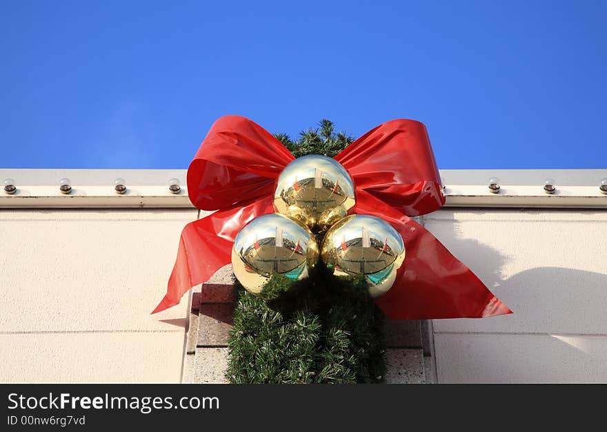 Concrete wall with a christmas decoration.