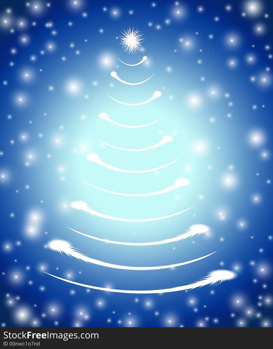 Christmas tree drawn by white lights over blue background. Christmas tree drawn by white lights over blue background