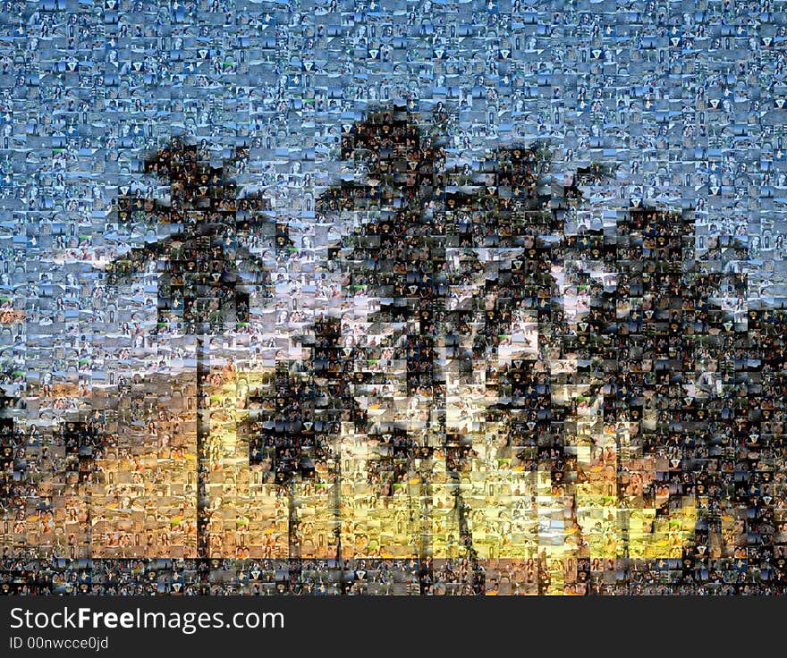 Tropical beach made of thousands of images. Each one of the particular pictures is visible when downloaded in a bigger resolution. Each image consist people or gorgeous landscape. . Tropical beach made of thousands of images. Each one of the particular pictures is visible when downloaded in a bigger resolution. Each image consist people or gorgeous landscape.