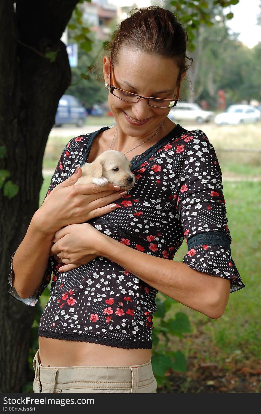 Girl and Her Puppy