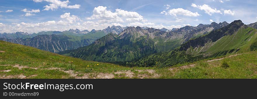 A panoramashot of the alps at summer. A panoramashot of the alps at summer