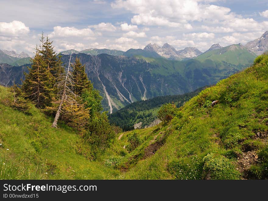 Mountain landscape in the alps at summer